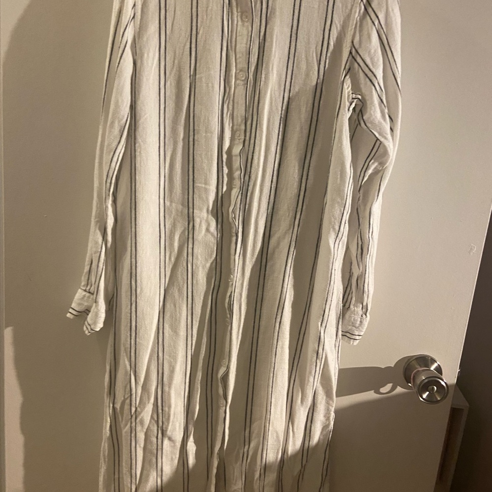 Thread & Supply White Button-Up Shirt with Black Stripes